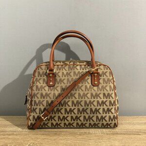 Michael Kors Authentic Luggage/Beige Signature Satchel Crossbody Handbag